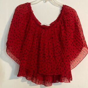 Zara Red Ruffled Flutter Sleeve Blouse